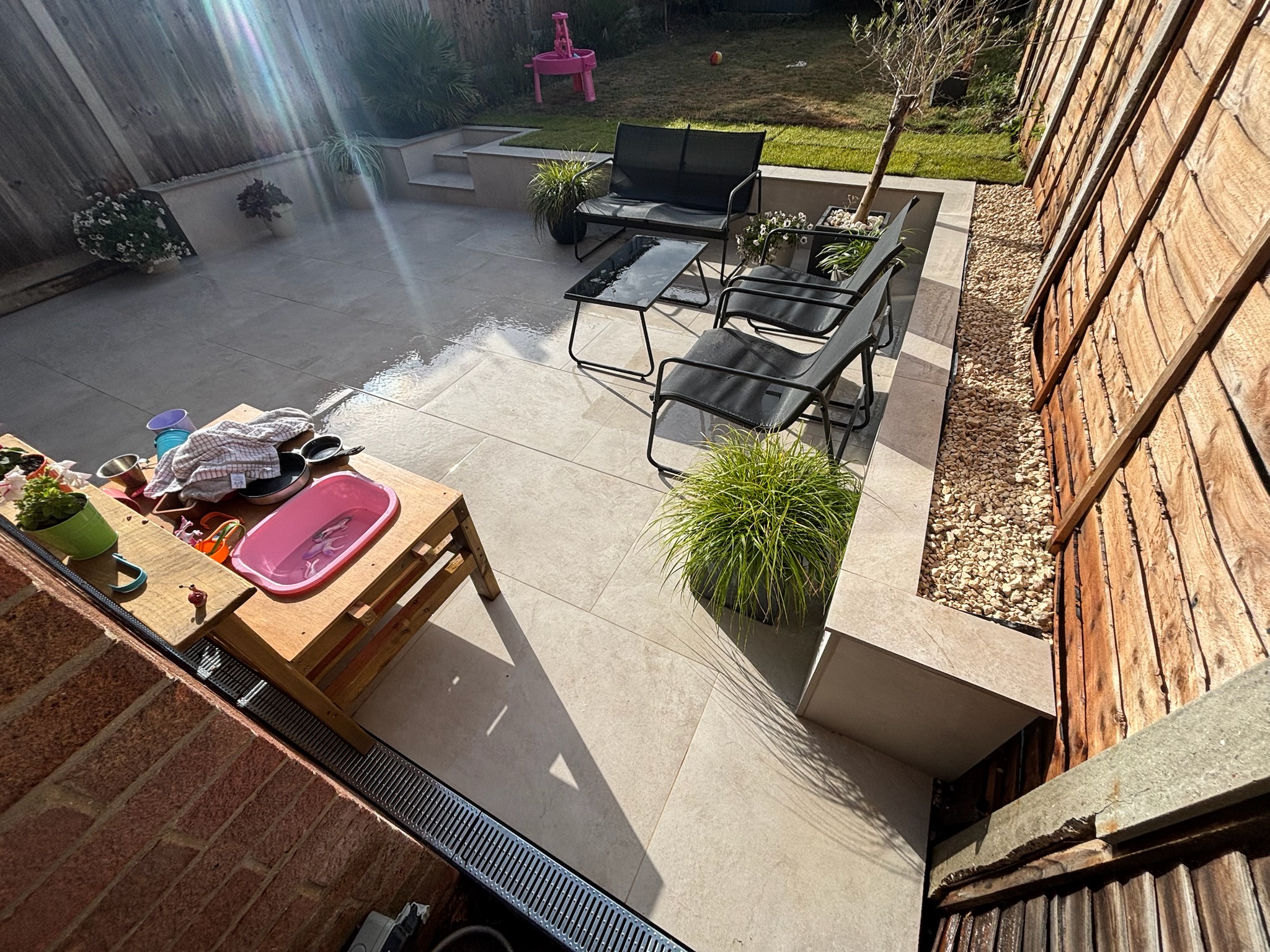 Merlot Bone Slate Effect Porcelain Patio with Retaining Wall & Steps