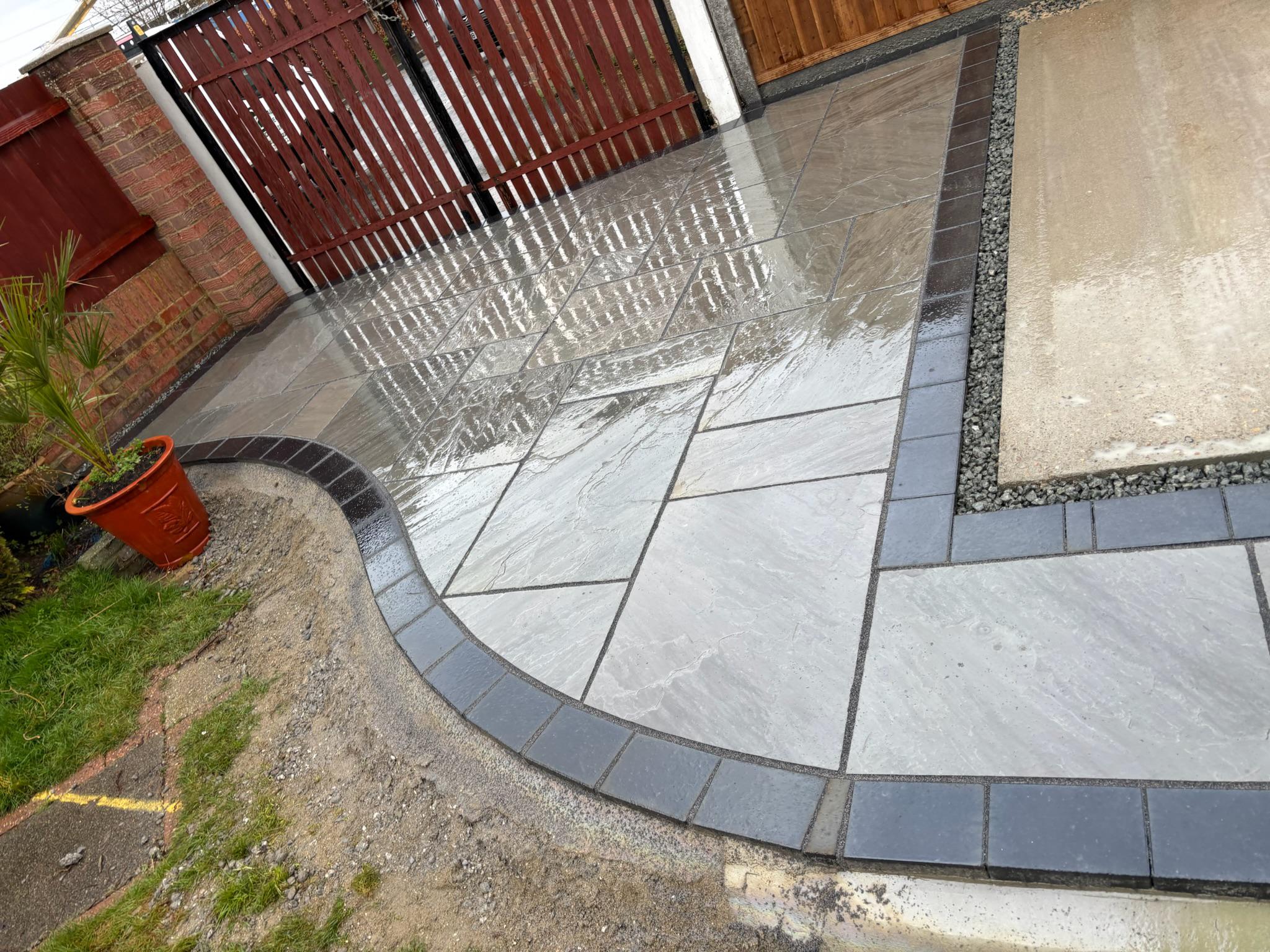 Kandla Grey Indian Sandstone Patio with Charcoal Border finished photo 7