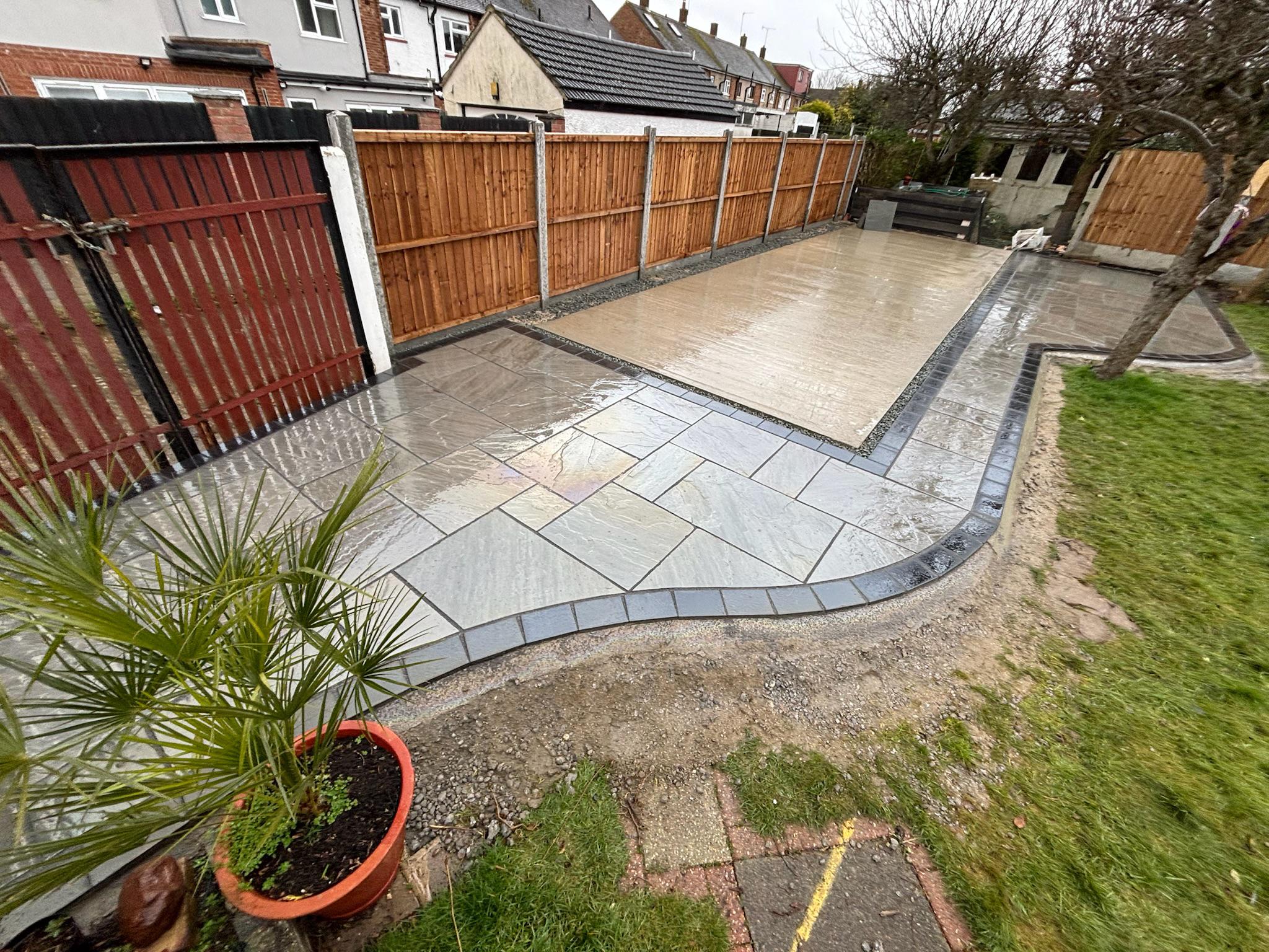 Kandla Grey Indian Sandstone Patio with Charcoal Border finished photo 8